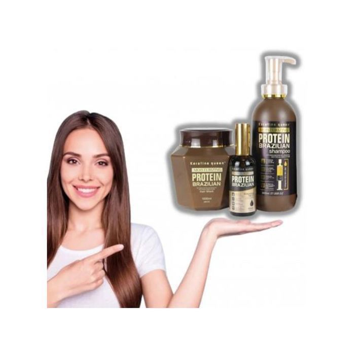 Keratine Queen Soin de cheveux Protein Shampoing + Masque + Huile sans sulfate
