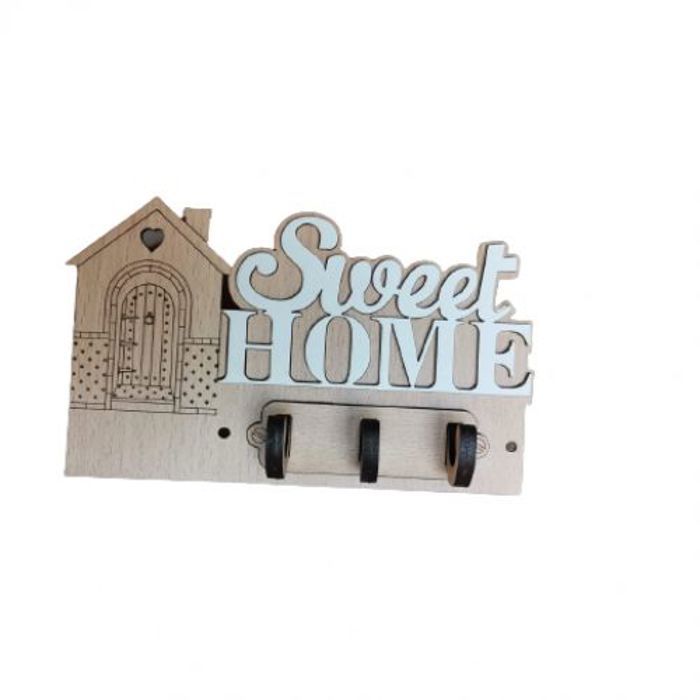 Support mural en bois - SWEET HOME - Porte-clés - Couleur blanc - Décoration entrée - Facile à installer