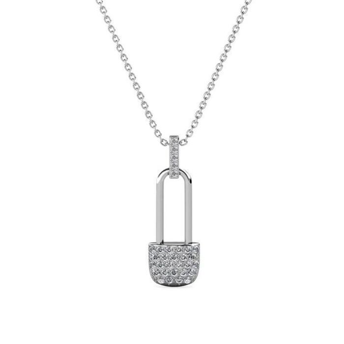 Collier - Joyaut Lock - Plaqué Or Blanc - Ajustable 40-46 cm - Cristaux Swarovski - Femme