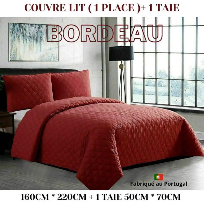 Couvre-lit Matelassé Bordeaux - Porto - 160x220 cm - 1 Taie d'oreiller