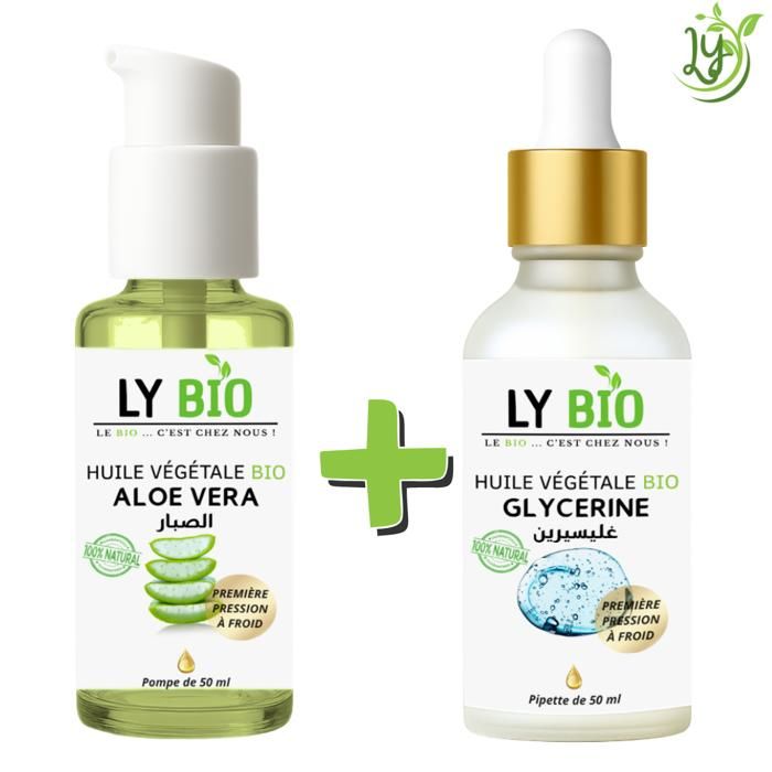 Huile Végétale - LYBIO - Pack Aloe Vera & Glycérine - 50ml - Hydratant - Tous types de cheveux