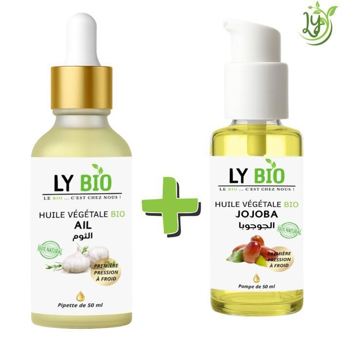 Pack Huile - LYBIO - Huile Ail 50ml - Huile Jojoba 50ml - Soin Cheveux et Peau