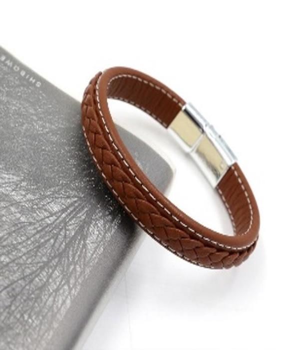 Bracelet - Cuir marron - Standard et réglable - Pour hommes - Design minimaliste