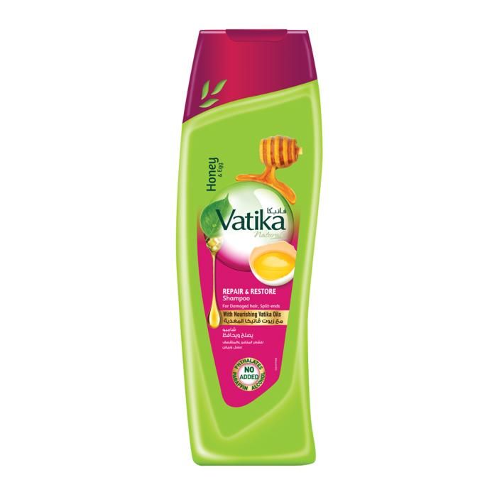 Shampoing Réparation et Restauration Vatika Naturals 400ml Enrichi en Extraits de Miel et Œuf Pour Cheveux Abîmés