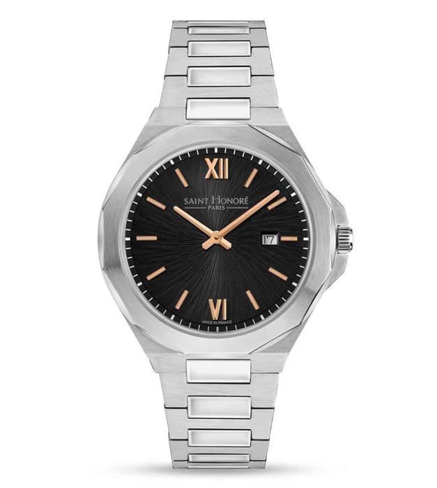 Montre - Saint Honoré - Matignon - Quartz - Cadran Noir - Acier Inoxydable