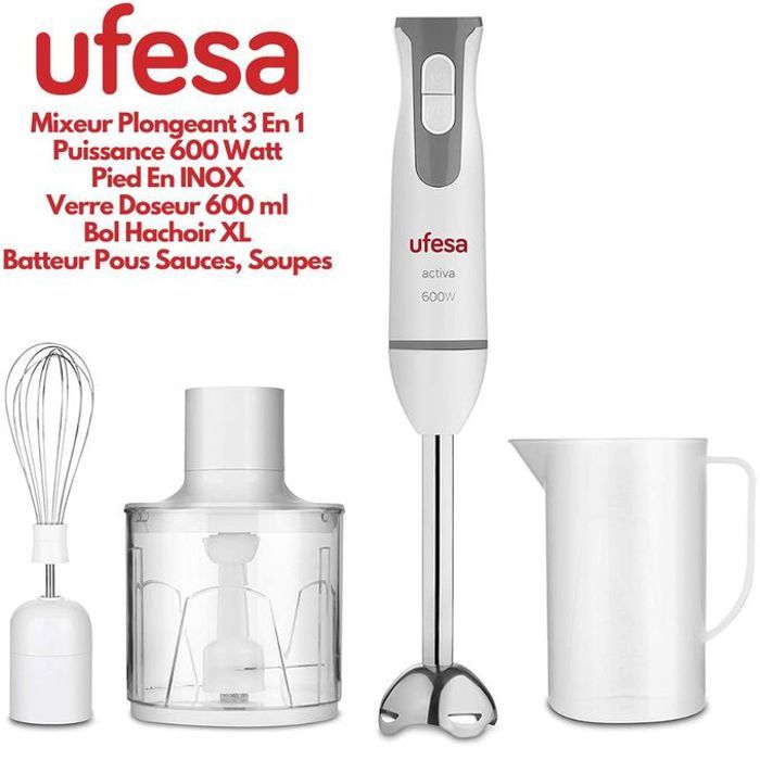 Mixeur à main UFESA BP4552 - 600W - Blanc - Fonction turbo