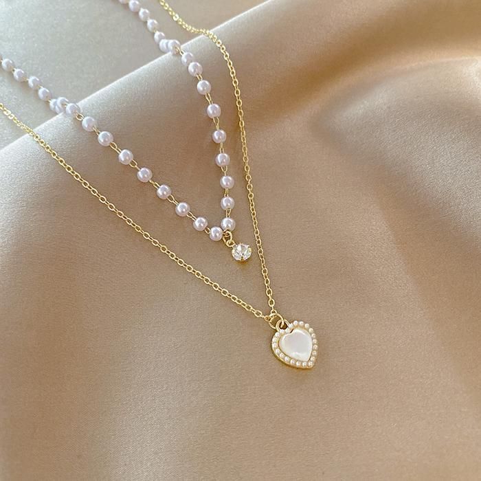 Clémentine Paris Collier à deux rangs en forme de cœur et des perles - CG012
