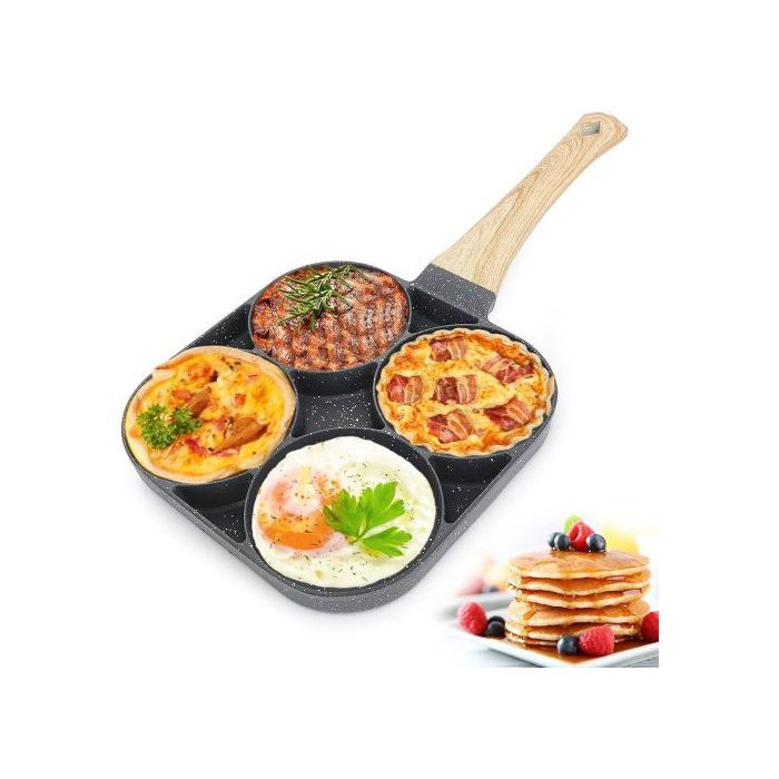 Poêle à Crêpes 4 Trous – Antiadhésive et Compatible Induction, Idéale pour Omelettes et Pancakes