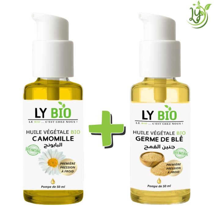 LYBIO PACK HUILE CAMOMILLE 50ML - POMPE + HUILE GERME DE BLE 50ML - POMPE