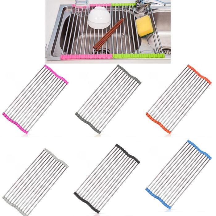 Égouttoir à vaisselle pliable et multifonction, séchoir enroulable et anti-rouille (Couleur aléatoire)