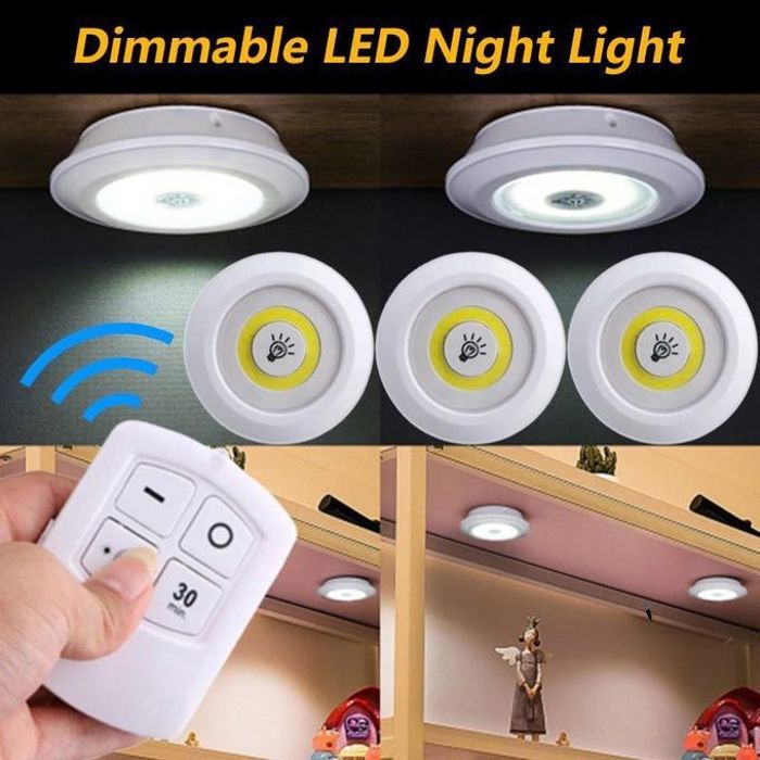 3 lampes LED - Avec télécommande - Veilleuses de placard, cuisine et bain - Lampe de chevet