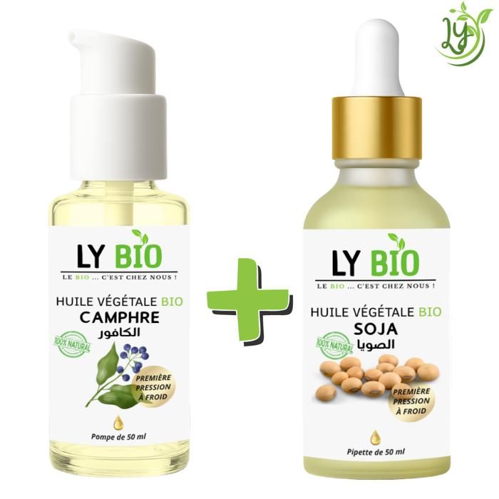 Pack d'huiles végétales - LYBIO - Huile camphrée 50ml - Huile de soja 50ml - Nourrissant - Mixte