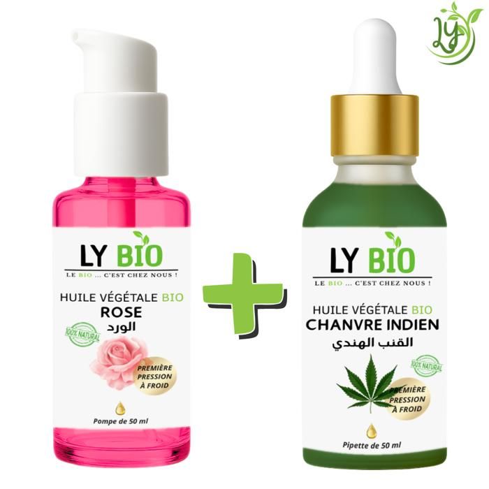 LYBIO PACK HUILE ROSE 50ml - POMPE + HUILE CHANVRE 50ML - PIPETTE