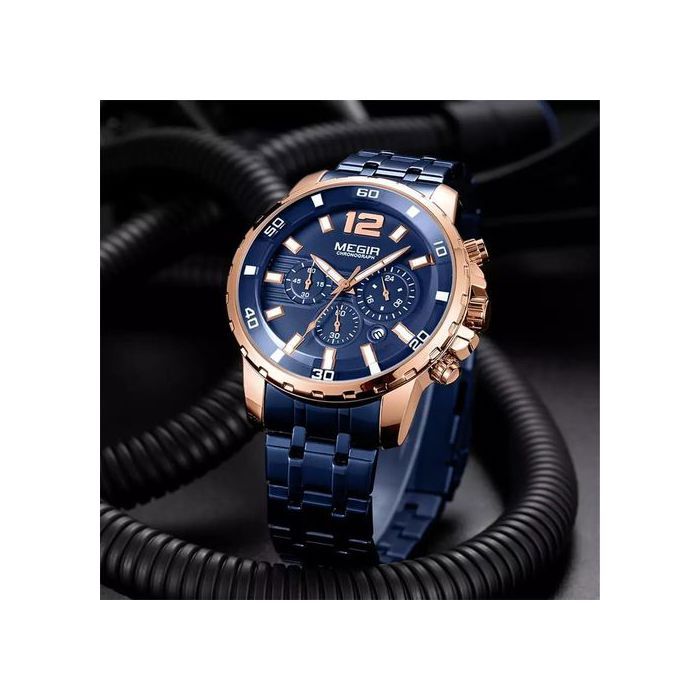 Montre - MEGIR - Chronographe - Luxe - Acier inoxydable - Étanche