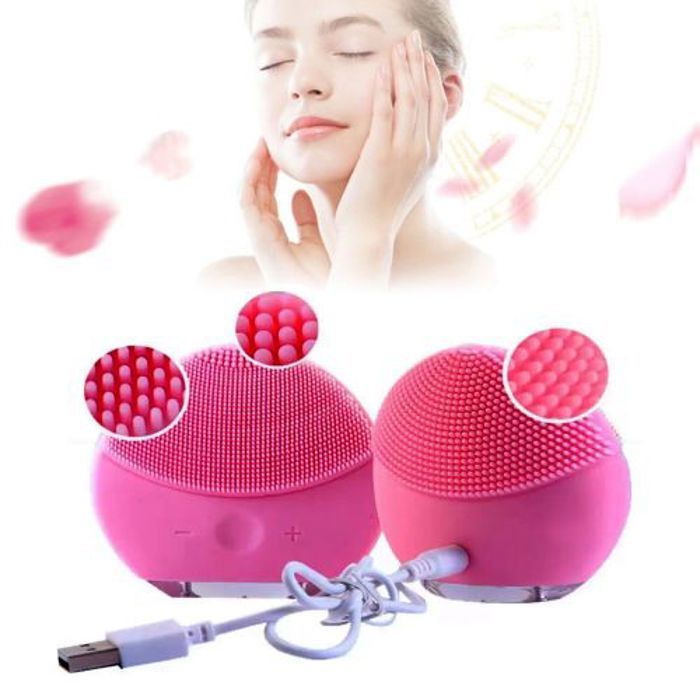 Mini électrique Brosse de nettoyage visage Vibration Massage Profonds et Doux - Rose foncé