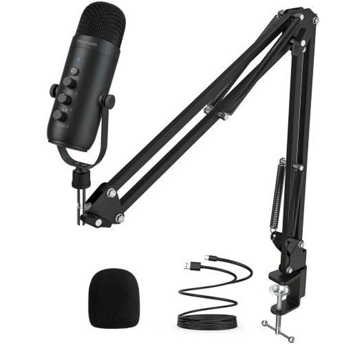 Microphone - USB - Cardioïde - Kit Podcast - Compact - Haute Qualité Audio