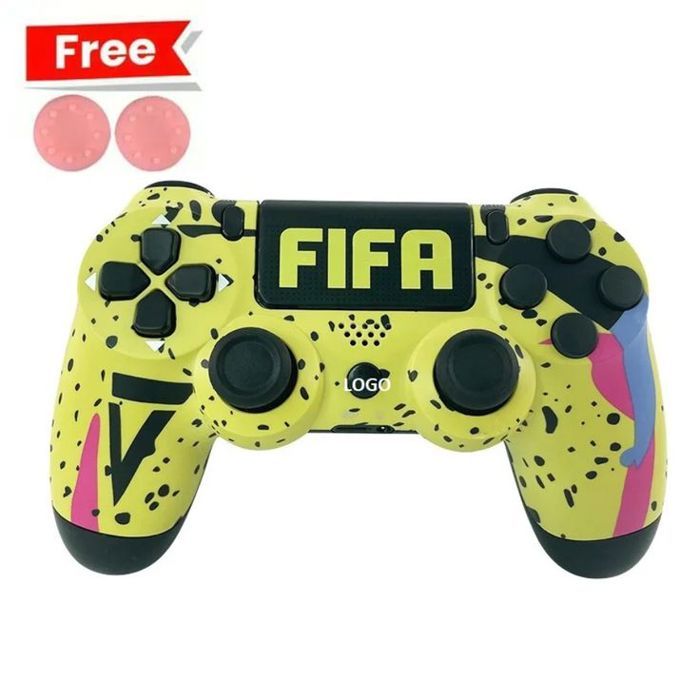 Manette PS4 FIFA Jaune Haute Qualité + Poignées de pouce pour votre manette Gratuit