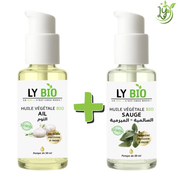 Pack d'huiles essentielles - LYBIO - Huile d'ail bio et huile de sauge bio - 50ml - Hydratant - Mixte