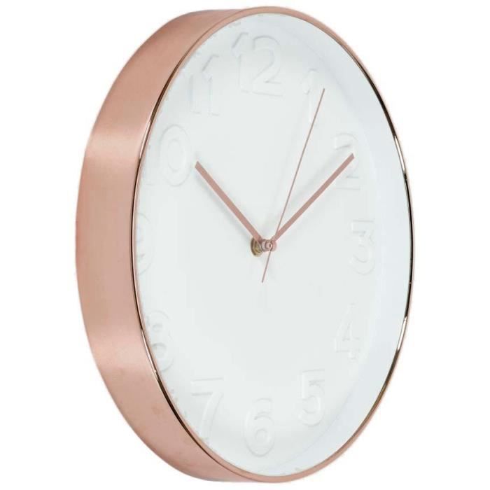 Horloge Ronde 30.5cm Blanche Cuivree