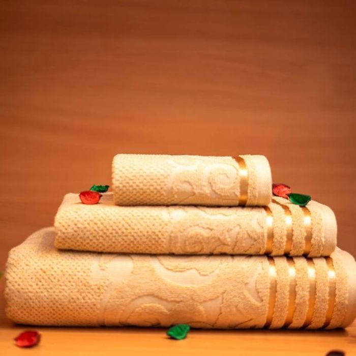 Serviettes de bain - Cassilia - G019 - 100% coton - Pack de 3 - Beige