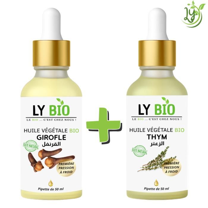 Pack d'huiles essentielles - LYBIO - Huile de girofle 50ml - Huile de thym 50ml - Nourrissant - Mixte