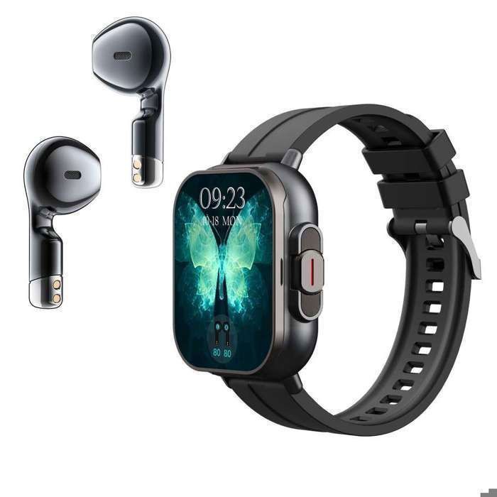 Montre D8 + écouteur Bracelet silicone - Noir