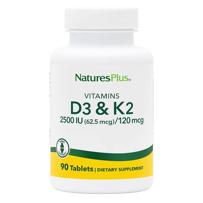 Nature's Plus Vitamin D3 2500IU + K2 120mcg - Synergie Osseuse & Cardiaque | 90 Gélules Vég