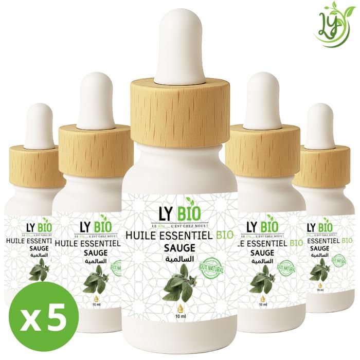Huile essentielle - LYBIO - Sauge - 10ml - Lot de 5 bouteilles - Pour femmes adultes