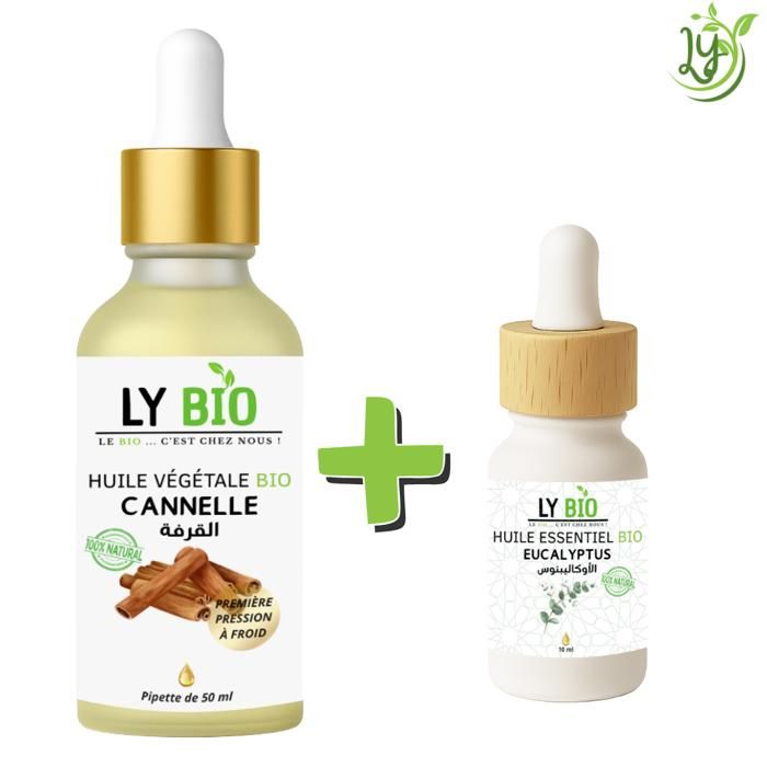 Pack d'huiles - LYBIO - Huile Cannelle 50ml - Pipette - Huile Essentielle Eucalyptus 10ml - Mixte