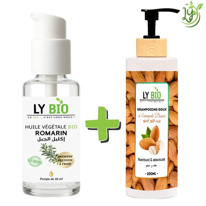 LYBIO PACK HUILE ROMARIN 50ml - POMPE + SHAMPOOING AMANDE DOUCE 200ML - NOURRISSANT & ADOUCISSANT