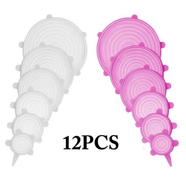 Couleur blanc rose Couvercle Alimentair Rond en Silicone Réutilisable, Élastique, Extensible, Réglachable, Po