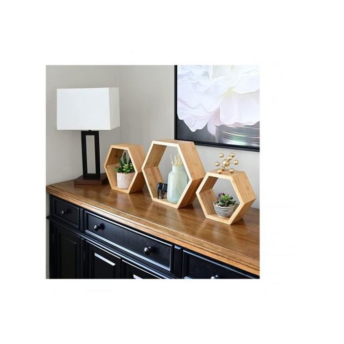 Étagères Flottantes - BOIS 1920 - Hexagonales - Bois Rouge - Design Contemporain - Résistantes