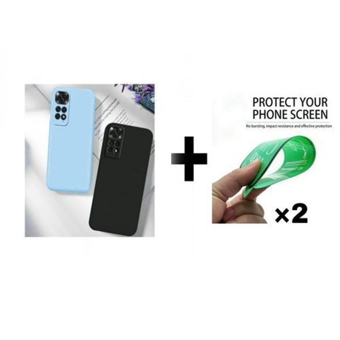 Case Pack : 2 Pochette Xiaomi Poco M4 Pro 4G Noir Et Bleu Ciel + 2 Protection Incassable