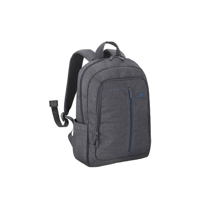 Sac à dos confort RIVACASE - 15.6" - Toile grise - Imperméable - Léger - 2 poches latérales