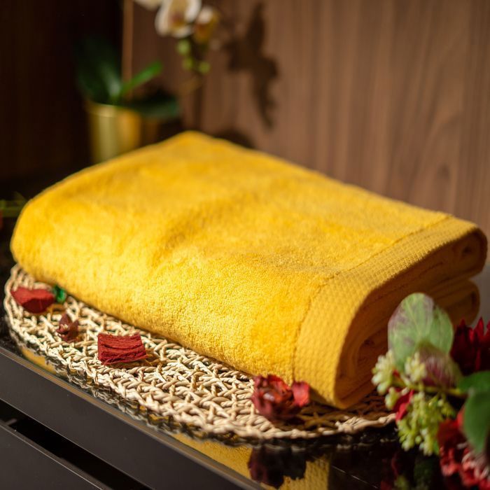 Serviette de bain - Damas - Jaune - 70x140 cm - 500g - 100% coton naturel