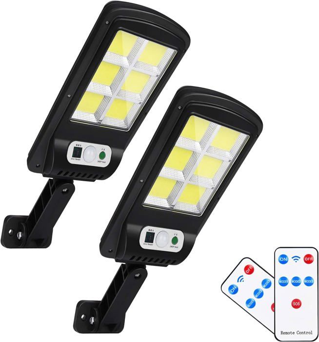 Réverbère solaire - LED - 2 ampoules - Télécommande sans fil - Détecteur de mouvement - Noir