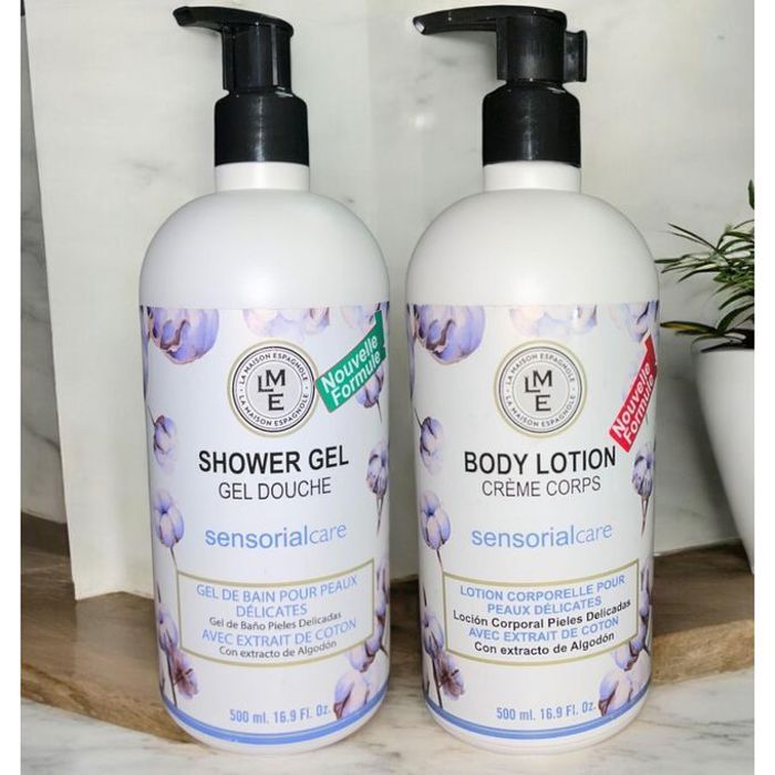 Pack Gel Douche et Lotion Corps - LME - Cotton - 500ml - Sans alcool - Flacon-pompe