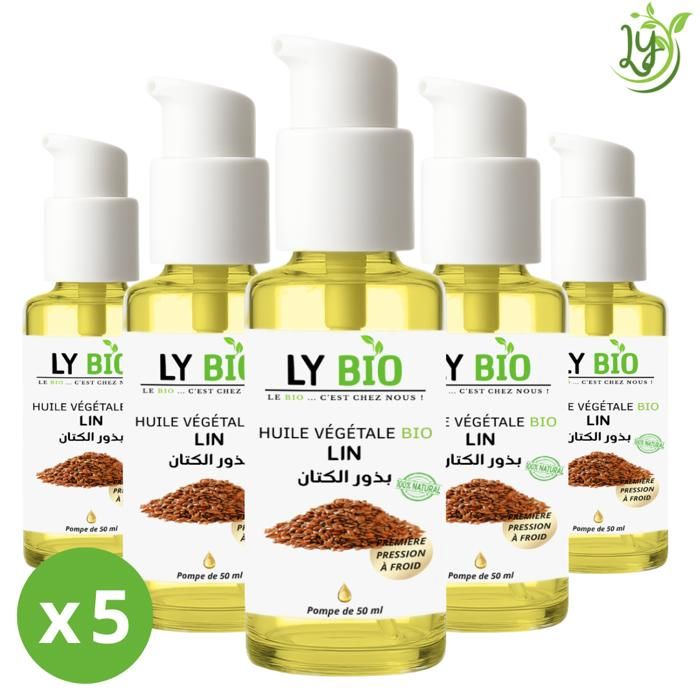 LYBIO PACK HUILE LIN 50ML - POMPE LOT DE 5 bouteilles