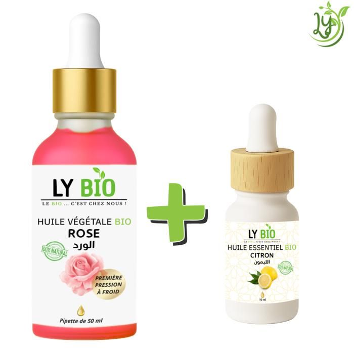LYBIO PACK HUILE ROSE 50ml - PIPETTE + HUILE ESSENTIEL CITRON 10ML