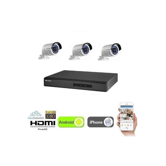 Hikvision Pack 3 Caméras 2MP Turbo HD Jour/Nuit et DVR Hybrid Full HD 1080p 4 ports
