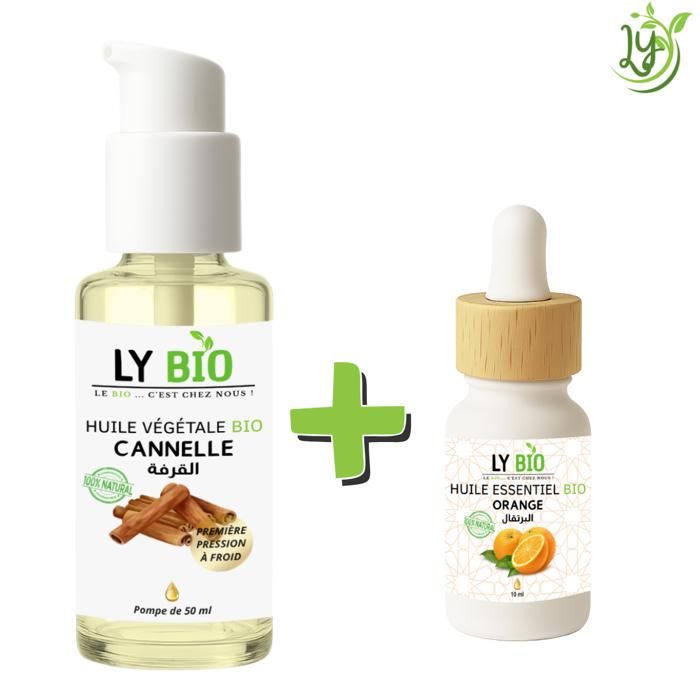 Pack d'huiles - LYBIO - Huile Cannelle 50ml - Huile Essentielle Orange 10ml - Bien-être - Soin cheveux et peau