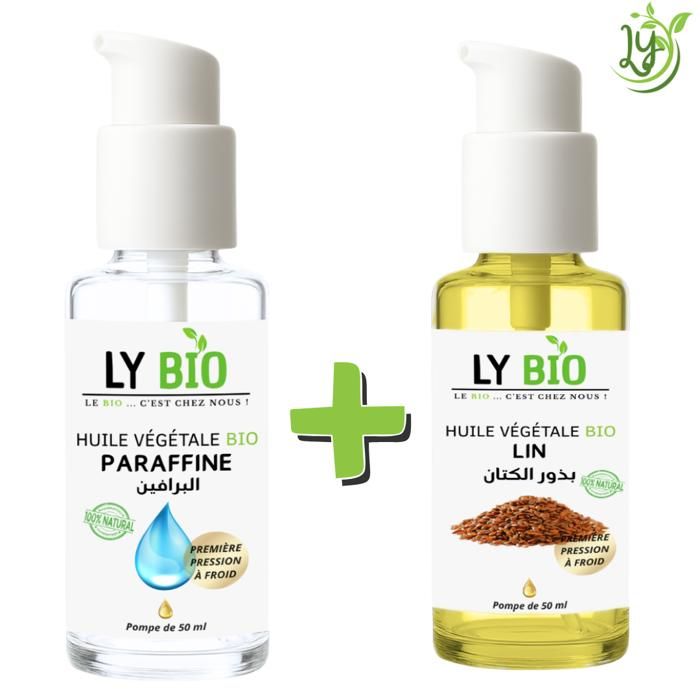 LYBIO PACK HUILE PARAFFINE 50ML - POMPE + HUILE LIN 50ML - POMPE
