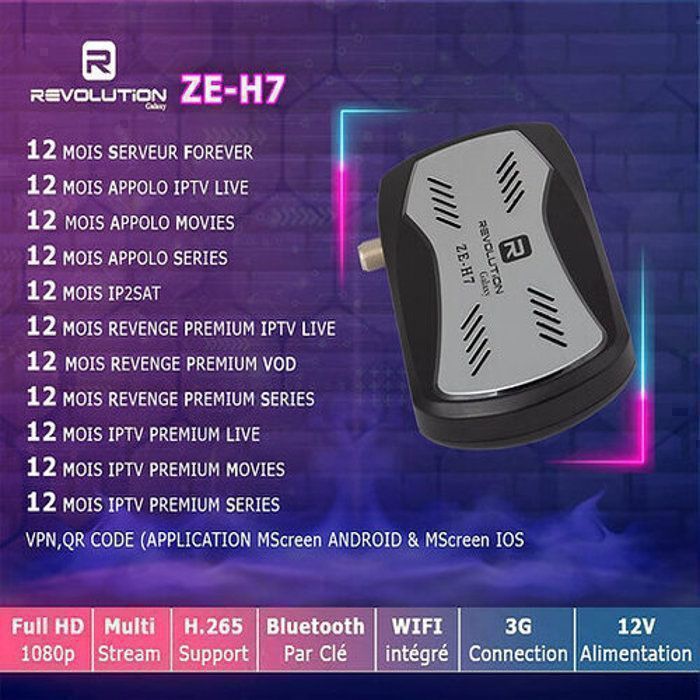 Récepteur numérique - Revolution - Galaxy ZE-H7 - WiFi intégré - Bluetooth - HDMI