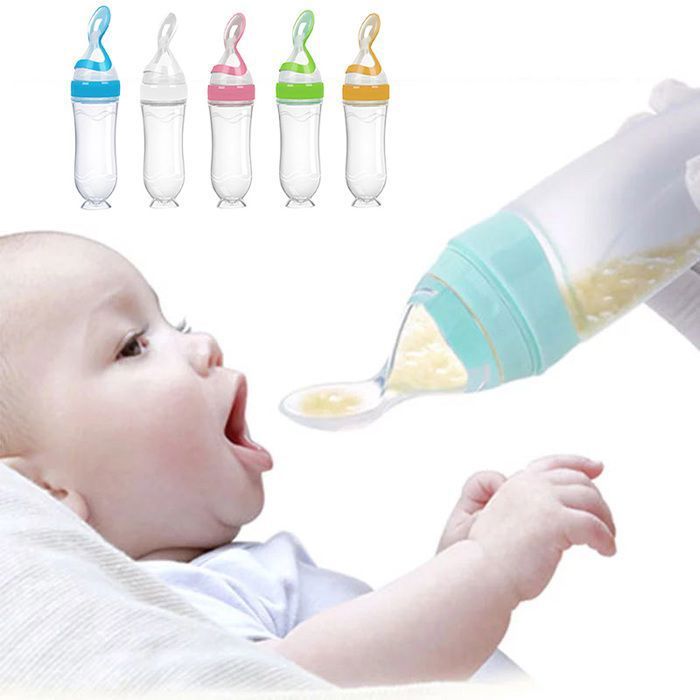 Biberon en silicone pour nouveau né, serviette, cuillère à riz pour bébé(Couleur aléatoire)