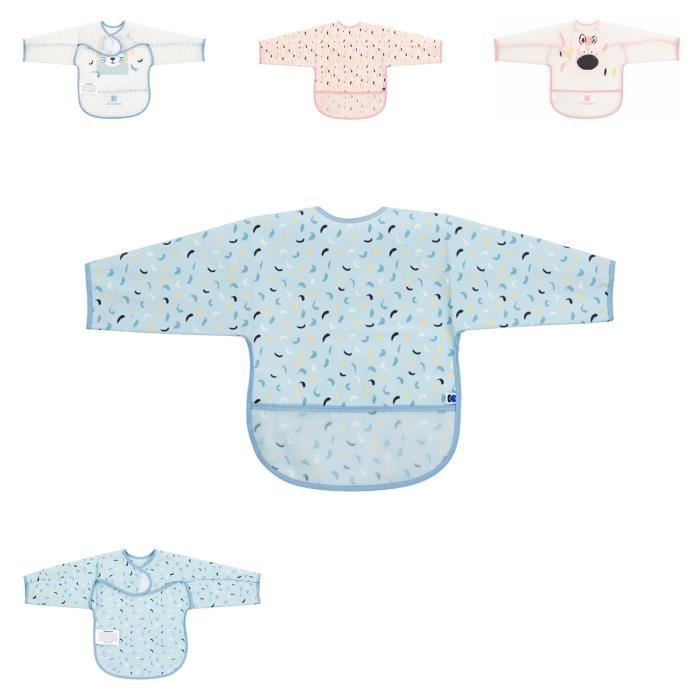 Bavoir bébé Kikkaboo Arty manches ramasse-miettes, velcro, EVA, imperméable - Bleu