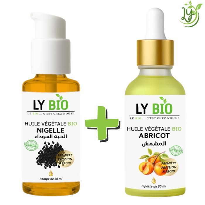 LYBIO PACK HUILE NIGELLE 50ML - POMPE + HUILE ABRICOT 50ML - PIPETTE