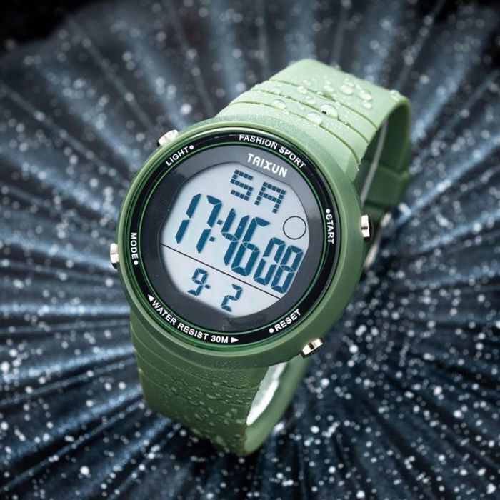 Taixun montre Sport élégante Numérique Multifonction water-résistant 30m vert-M