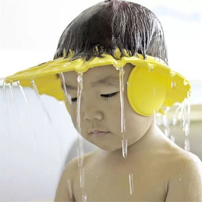Chapeau Douche Bébé Protection des Yeux et Visage de Shampooing Jaune