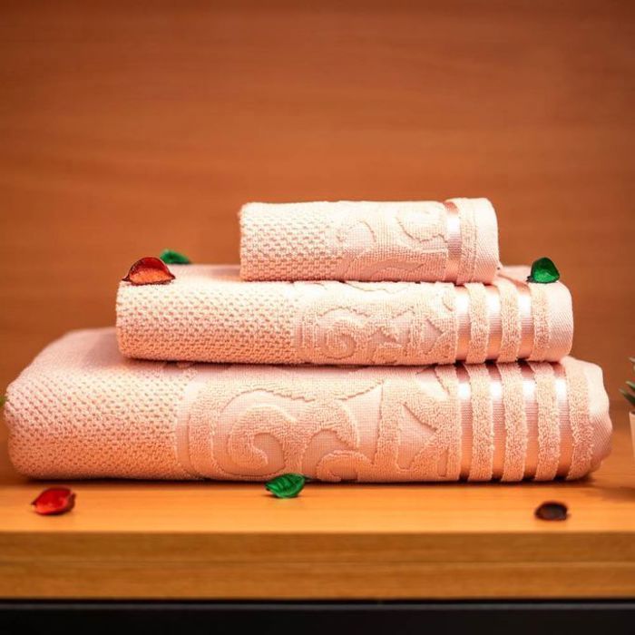 Serviettes de bain - Cassilia - G019 - 100% coton - Pack de 3 - Rose bébé