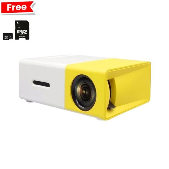 projecteur avec télécommande, supporte les interfaces HDMI, AV, SD, USB - Jaune Avec + Carte Memoire 4GB Microcell